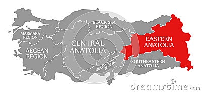 Eastern Anatolia red highlighted in map of Turkey Stock Photo