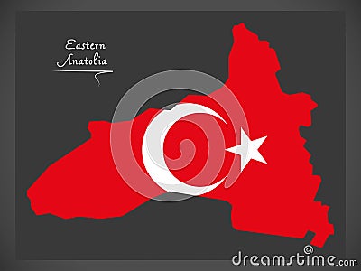 Eastern Anatolia Turkey map with Turkish national flag illustra Vector Illustration