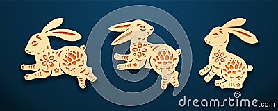 Eastern bunny or rabbit, hare animal paper art Vector Illustration