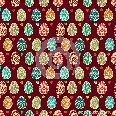 Eastern eggs. Vector illustration.Vector seamless pattern with colorful eggs on BROWN background Cartoon Illustration