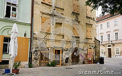 Eastern European Abandon and Derelict Downtown Building Editorial Stock Photo