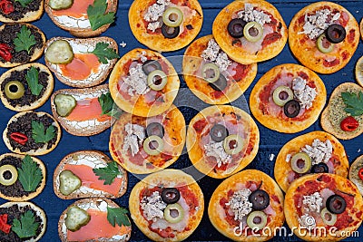 Eastern European cuisine appetizer snacks, salted rolls Stock Photo
