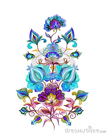 Eastern european decorative ethnic flowers. Watercolor folk art Stock Photo