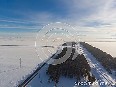 Anatolian train line, drone aerial view / Kars Stock Photo