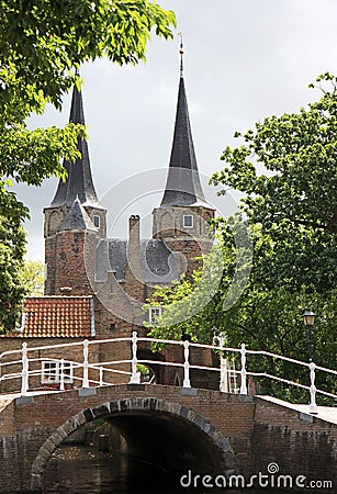 Eastern Gate in historical town of Delft, Holland Stock Photo