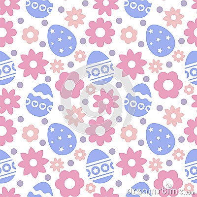 Eastern seamless pattern with eggs and flowers. Stock Photo