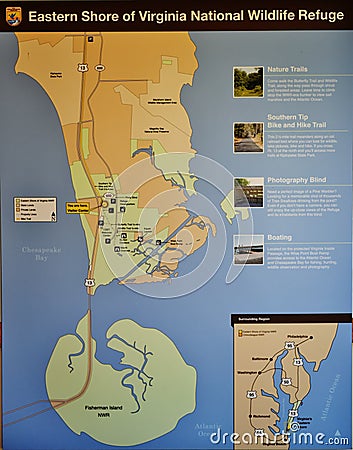 Eastern shore virginia national wildlife refuge map Editorial Stock Photo