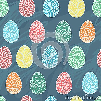 Eastern sketch eggs. Vector illustration. Vector seamless pattern with colorful eggs background Vector Illustration