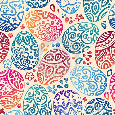 eastern sketch eggs. Vector illustration.Vector seamless pattern with colorful eggs on BROWN background Vector Illustration