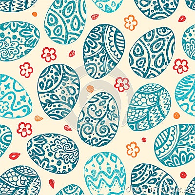 Eastern sketch eggs. Vector illustration. Vector seamless pattern with colorful eggs on BROWN background Vector Illustration