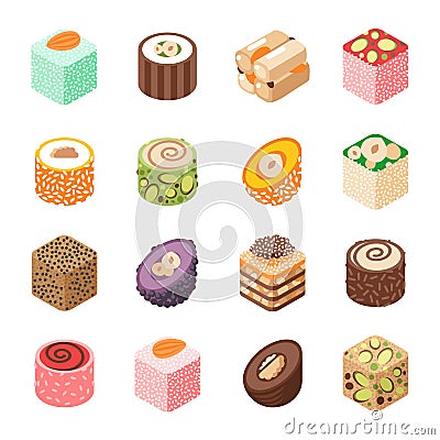 Eastern sweets traditional arabic food on white background vector. Vector Illustration