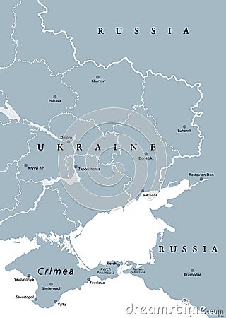 Eastern Ukraine, Crimea and Donbass, gray political map Vector Illustration