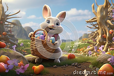 Easterthemed design with a sweet rabbit carrying Stock Photo