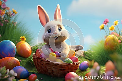 Easterthemed design with a sweet rabbit carrying Stock Photo