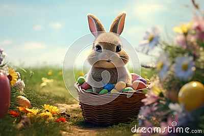 Easterthemed design with a sweet rabbit carrying Stock Photo