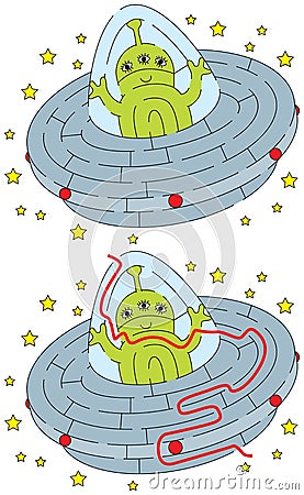 Easy alien maze Vector Illustration