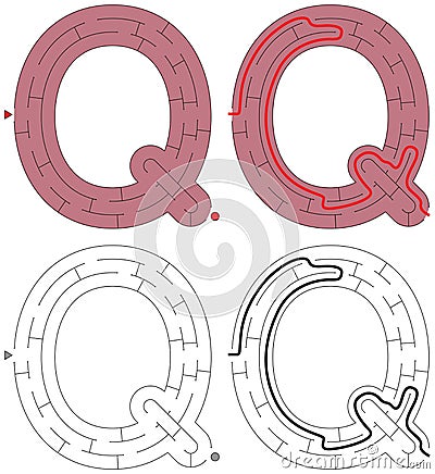 Easy alphabet maze - letter Q Vector Illustration