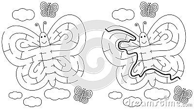 Easy butterfly maze Vector Illustration