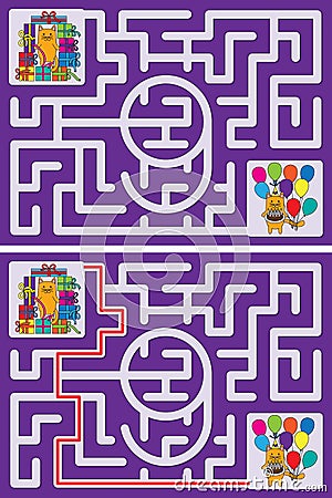 Easy cat maze - learning number 9 Vector Illustration