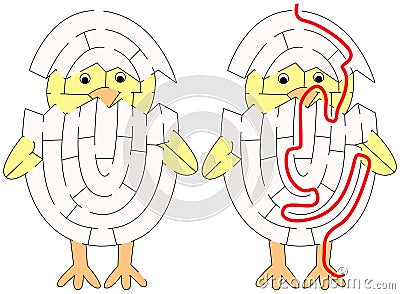 Easy chicken maze Vector Illustration