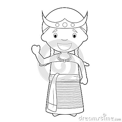 Easy coloring cartoon character from East Timor dressed in the traditional way Vector Illustration Vector Illustration