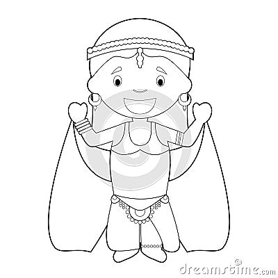 Easy coloring cartoon character from Iraq dressed in the traditional way as a belly dancer. Vector Illustration Vector Illustration