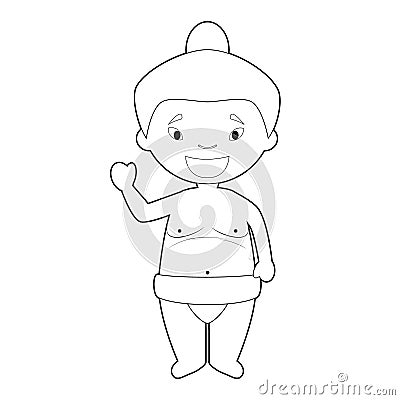 Easy coloring cartoon character from Japan dressed as a sumo wrestler. Vector Illustration Vector Illustration