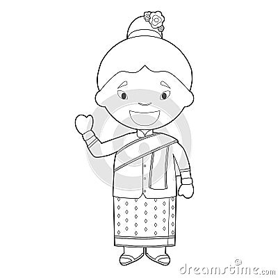 Easy coloring cartoon character from Laos dressed in the traditional way Vector Illustration Vector Illustration