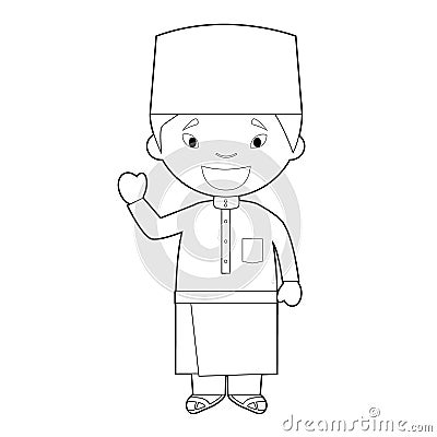 Easy coloring cartoon character from Malaysia dressed in the traditional way Vector Illustration Vector Illustration