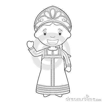 Easy coloring cartoon character from Russia dressed in the traditional way Vector Illustration Vector Illustration