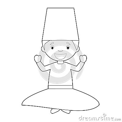 Easy coloring cartoon character from Turkey dressed in the traditional way as a Whirling Dervishes dancer. Vector Illustration Vector Illustration