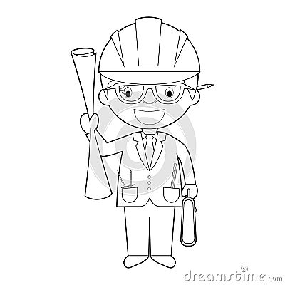 Easy coloring cartoon vector illustration of an architect Vector Illustration