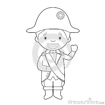 Easy coloring Napoleon Bonaparte cartoon character dressed in the traditional way. Vector Illustration Vector Illustration