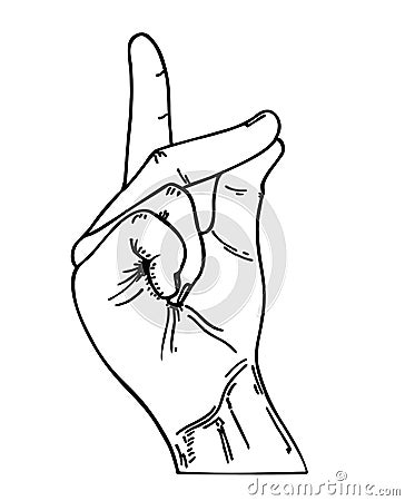 Easy Concept. Easy gesture. Snapping finger magic gesture sketch drawing. Winning expression or hand win signal, easy Vector Illustration