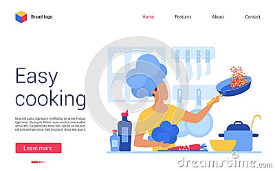 Easy cooking vector illustration, website interface creative design for online cookery course, school or blog, cartoon Vector Illustration