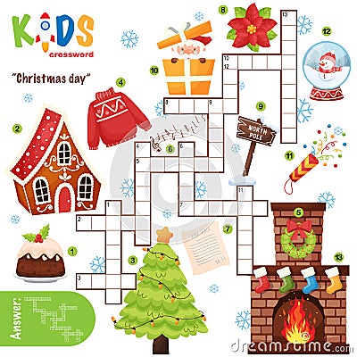 Easy crossword puzzle `Christmas day` Vector Illustration