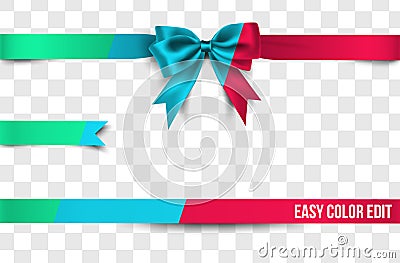 3d realistic decorative colorful bows ribbon on isolated background, editable eps10 vector element template set Vector Illustration