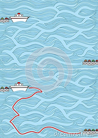 Easy ferry maze Vector Illustration