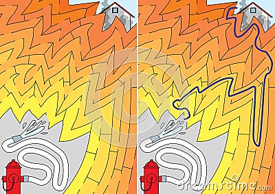 Easy firefighting maze Vector Illustration