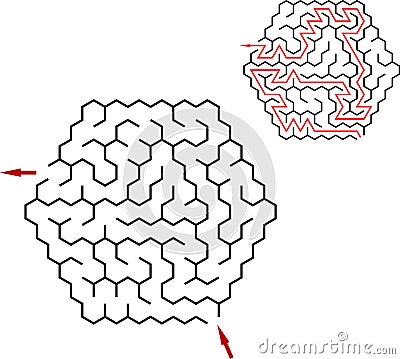 Easy hexagonal vector labyrinth. Children logic game for brain training isolated on white background. Preschool Vector Illustration
