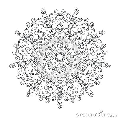 Easy Mandala with spirals and curlicues. Mandala flower coloring on white background. Vector Illustration