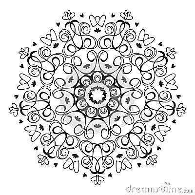 Easy Mandala with spirals and curlicues. Mandala flower coloring on white background. Vector Illustration