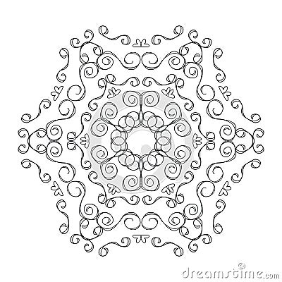 Easy Mandala with spirals and curlicues. Mandala flower coloring on white background. Cartoon Illustration