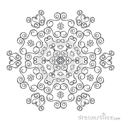 Easy Mandala with spirals and curlicues. Mandala flower coloring on white background. Cartoon Illustration