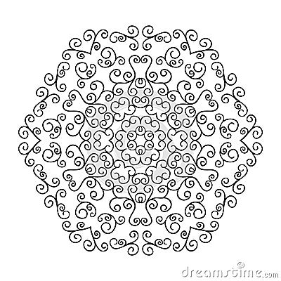 Easy Mandala with spirals and curlicues. Mandala flower coloring on white background. Cartoon Illustration