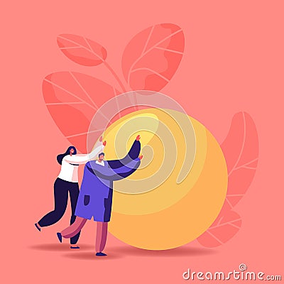 Easy Problem Solving Concept. Business People Characters Pushing Huge Ball. Teamwork Cooperation Vector Illustration