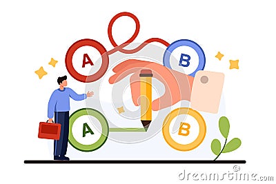 Easy or shortcut way to solve business problem, giant hand drawing line from point A to B Vector Illustration