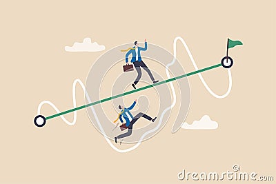 Easy or shortcut way to win business success or hard path and obstacle concept, businessmen competing with smart guy running on Vector Illustration