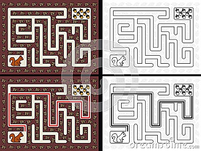 Easy squirrel maze Vector Illustration