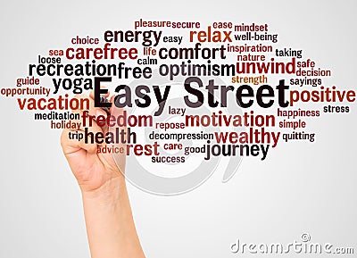 Easy street word cloud and hand with marker concept Stock Photo